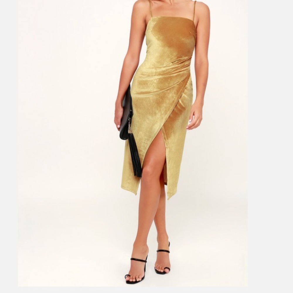 LULUs Gold Suede cocktail dress